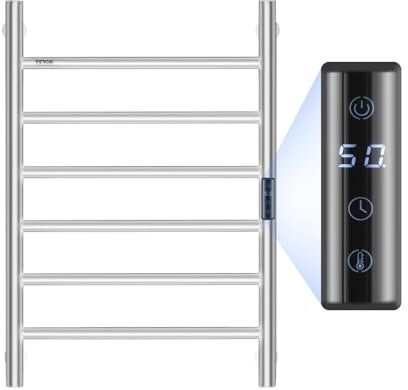 VEVOR Scaldasalviette Termoarredo, Portasciugamani Riscaldato a 6 Barre, Scaldasalviette Impermeabile con Timer e Display LED, 5 Livelli di Temperatura Regolabili, Montaggio a Parete, Argento