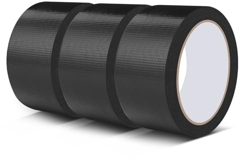 AiQInu 3 Piezas Cinta Americana Negra, 20 m x 50 mm Cinta Adhesiva Impermeable Extrafuerte, Duct Tape Cinta de Sellado, Cinta de Reparación para Interior y Exterior