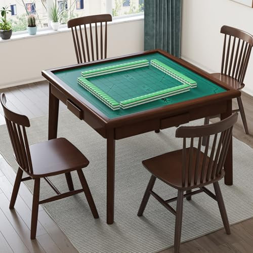 DYUNCZ Multifunction Mahjong Table, 34.5 Square Card Table with 4 Drawers, for Domino, Poker, Jigsaw Puzzles (Brown)