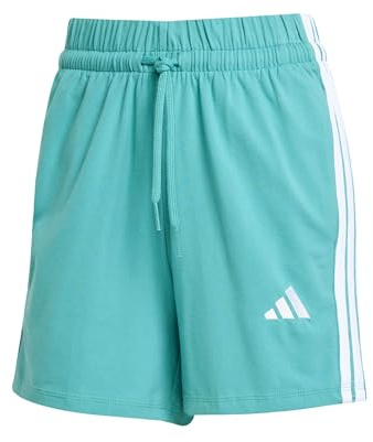 adidas Donna Essentials 3-Stripes Cotton Shorts, Powder Teal/White, XL