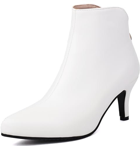 Klarmar Tacón de Agujas Mujer Moda Puntiagudo Botas Elegante Botas Mid Botas Clásica Boda Comodo Kitten Botas Fiesta Blanco Talla 41 EU/43 Asiática/26.5CM