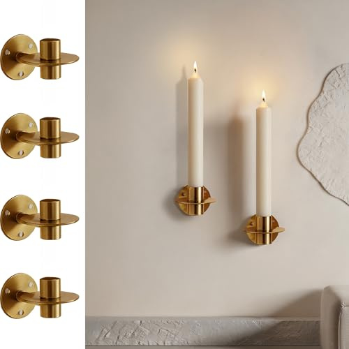 Lot de 4 bougeoirs muraux dorés pour salon, salle à manger, cheminée, entrée, décoration murale de Noël
