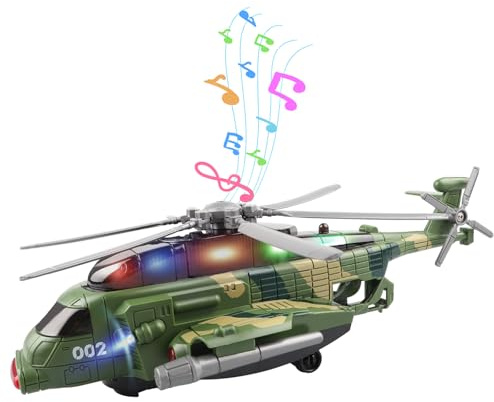 AtomDream Tech Helicopter Military Toy - Airplane with Lights and Music, Bump and Go Airplane Toys for Toddlers Boys Girls 3-5 6 7 8 Years Old, Vehicles Toy for Kids(Helicopter)