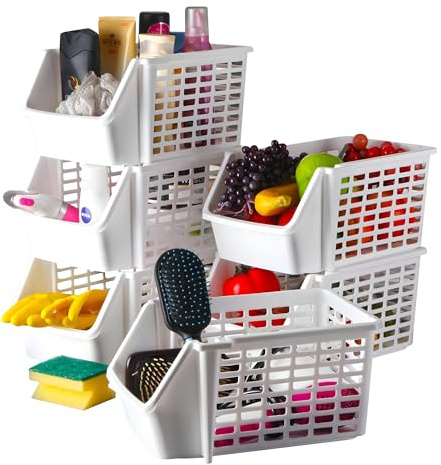 My Happy Home Stackable Storage Basket, 6-Tier Multi-Purpose Organizer for Cabinet, Under Sink, and Fridge Durable Space Saver, White