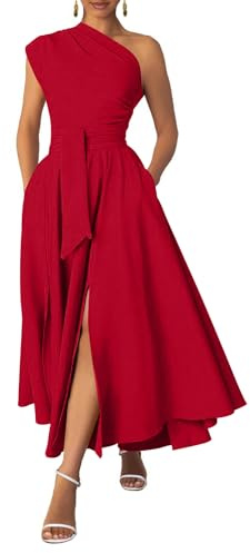 Women's One Shoulder A Line Flowy Maxi Dress for Prom Evening Gown Graduation 2025 Red XL