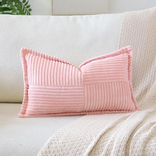 Artscope Randiga manchester kuddfodral med skarvning supermjuka boho-kuddöverdrag bred dekorativa texturerade prydnadskuddar för bäddsoffa vardagsrum 40 x 60 cm, rosa