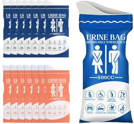 Kievano 15 Sacchetti Urina Portatili 800 ml 31,5×13 cm con Cotone Assorbente Orinatoio Portatile Uomo Donna Bambini Set 7 Rosa 8 Blu Sacchetti Pipì da Viaggio Campeggio Auto Emergenze