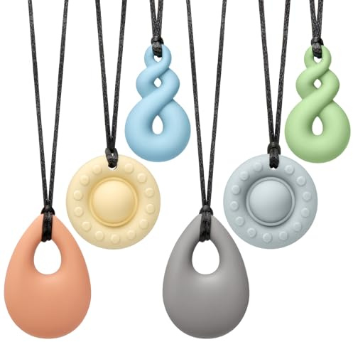 CLDY Autismus ADHS sensorisches Kauhalsband – 6 Stück Kauspielzeug aus lebensmittelechtem Silikon für Kinder, BPA-freier Mundbeißring für Jungen und Mädchen
