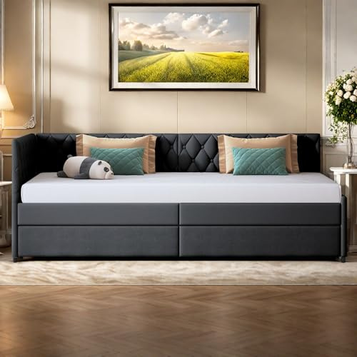 UTTQEW 2-sitsig soffa, konvertibel bäddsoffa, 90/180 x 200 cm, dagsäng med ribbotten, vadderad bäddsoffa med sömnfunktion, utan madrass, sammet, grå