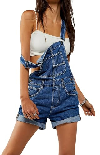 Kfsghdnz Women Denim Bib Shorts Overalls Adjustable Strap Suspender Wide Leg Jean Romper Shortalls Summer Casual Shorts Dungarees