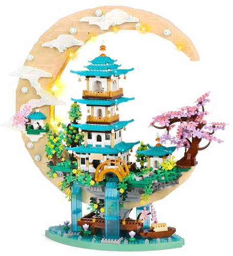 Light-Up Mini Chinese Architecture of Moon Palace Building Blocks Set with Cherry Blossom Tree, Sakura Botanical Collection Building Kit for Adults, 14+ Teens, NOT Compatible with the Brand (4288 Pcs)