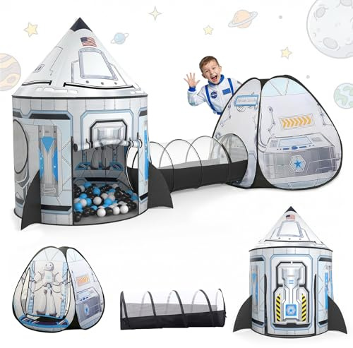 SISTICKER 3-in-1 Kids Play Tents Indoor with Tunnel: Baby Space Station Tunnel to Crawl Through with Storage Bag - Infants Toddler Playhouse Birthday Gifts for Children(Balls Not Included)