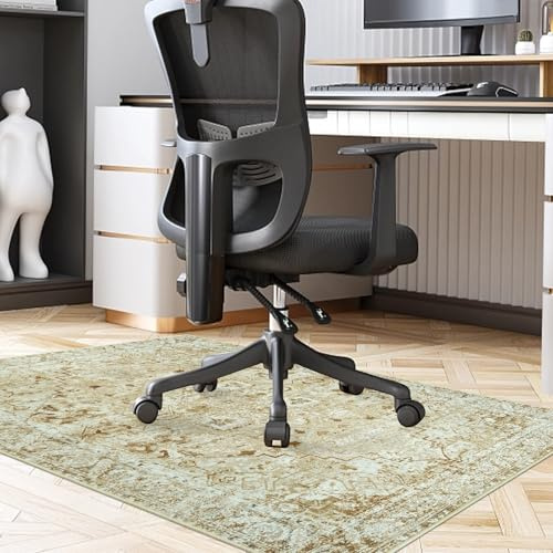 Famibay Office Chair Mat for Hardwood Floor 90x120cm Floor Protector for Office Chair Non Slip Rubber Computer Desk Chair Mat for Hard Floor Washable Vintage Yellow