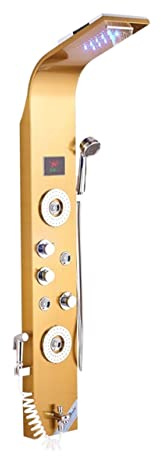 LED-badrumsduschpanel 6 lägen Intelligent LCD-duschpelare roséguld Regnvattenfallbadsystem med massagestråleblandare(Golden 8006)