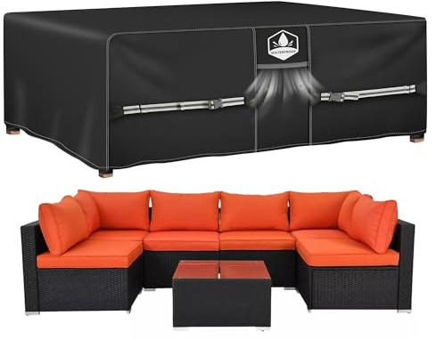 Grande copertura per mobili da giardino, impermeabile, resistente, copertura per mobili da esterno in rattan Oxford 420D, per tavolo e sedia, cubo/quadrato, 300 x 250 x 100 cm