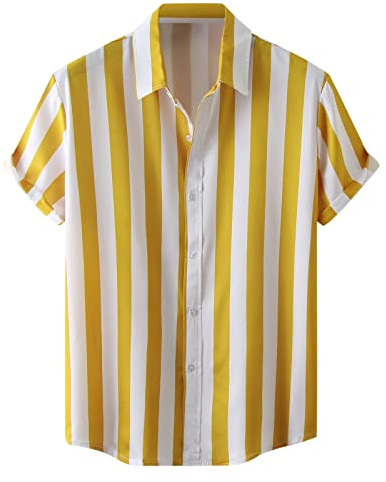 Camisas hawaianas para hombre, camisa de verano con estampado de rayas hawaianas de manga corta, botón de ajuste para el verano