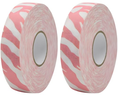 2 rouleaux de ruban pour crosse de lacrosse, ruban pour bâton de hockey 2,5 cm x 25 m, motif zèbre rose, rubans antidérapants et résistants à l'eau pour crosse, manches et raquettes de badminton