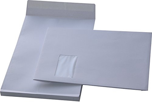 50 St. C4 Faltenversandtaschen mit Fenster weiß Stehboden und 20 mm Falte 130 gr. Kuvert 229x324x20 mm Haftklebend Briefumschläge HK Briefhüllen