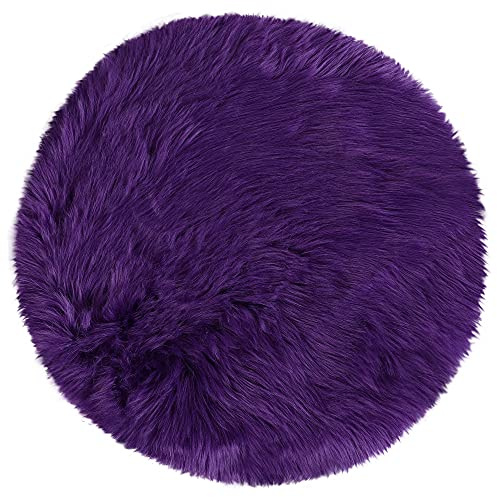 sourcing map Alfombra redonda de piel de oveja sintética, color morado, 90 cm x 90 cm