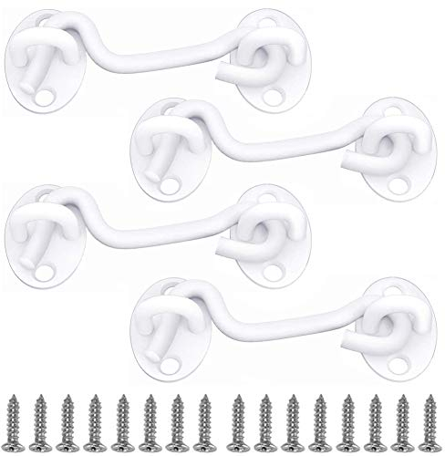 4 Stücke Sturmhaken, NALCY Kabinenhaken Edelstahl Sturmhaken, Fensterhaken mit Öse Platten mit Befestigungsschrauben für Scheunen Tor, Bad, Fenster, Schiebetür, Weiß