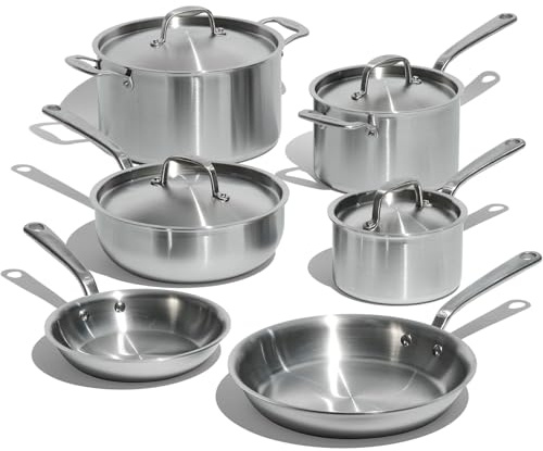 Made In Cookware - 10 Piece Stainless Steel Pot and Pan Set - 5 Ply Clad - Includes Stainless Steel Frying Pans, Saucepans, Saucier and Stock Pot W/Lid - Professional Cookware - Made in Italy