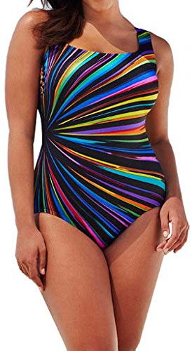 Vimoli Maillots Une pièce Femme 1 Pièce Multicolore Grande Taille Maillot De Bain Contrôle Ventre Monokini Swimsuit Dos Nu à Croisé Swimwear de Plage Beachwear(A,5XL)