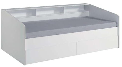 Miroytengo Cama Juvenil Style Color Blanco con cajones y estantes Personalizables habitacion Infantil Moderna 80x203x113cm
