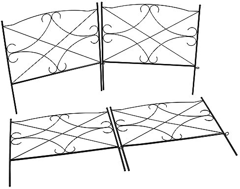 Woodside Hanworth Metal Garden Border Edging, Outdoor Lawn Fence, Flower Bed Fencing, Animal/Dog/Pet Barrier, 2.4m Total Length, pack of 4