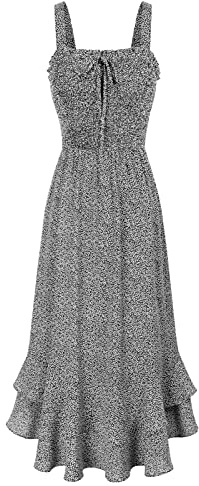 GRACE KARIN Women Summer Floral Maxi Dress Strappy Smocked A Line Dresses | Square Neck, Dual Layer, Long, Beach, Elegant, Casual, Boho, Chiffon, Sundress