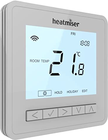 Heatmiser NeoAir V3 Smart Wireless Programmable Room Thermostat for Use with RF Switch UH8-RF NeoHub (Platinum Silver)