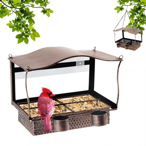 Vogelhaus, ACTOYS Vogelfutterspender, Fenster Futterhaus für Vögel, Aufhängen Vogelfutterstation, Vogelhaus mit Ständer Wetterfest, Vogelfutterhaus aus Metall, Vogel Futterstation