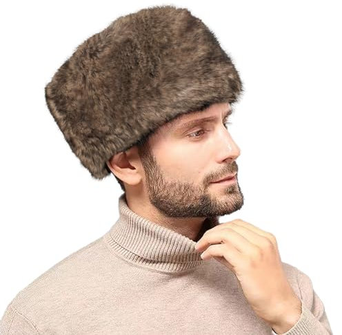 Pelzmütze Winter Wintermütze Manner Herren Fellmütze Verdickt Kunstfell Herrenhut Winddicht Flauschig Warm Hut Jägersmann Hunting Hat Flauschig Kuschelig (DE/NL/SE/PL, Numerisch, 58, Gelb)