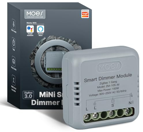 MOES Smart ZigBee Dimmer Switch Module, Requires MOES Gateway, Mini Design, Supports App Voice Alexa Google Home Remote Control, Dual Switch Networking, Timer, Control Sharing, 1 Gang