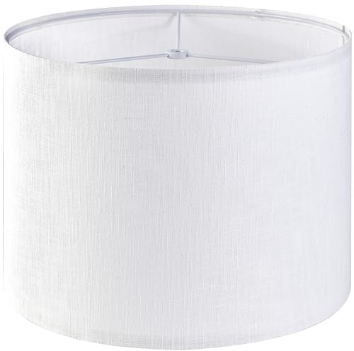 GO&SO White Textured Drum lampshade Medium Lamp Shade 13 Top x 13 Bottom x 10 High (Spider) Modern Linen Lamp Shades for Table Lamp Bedside Lamp Natural Linen Replacement Assembly is Required