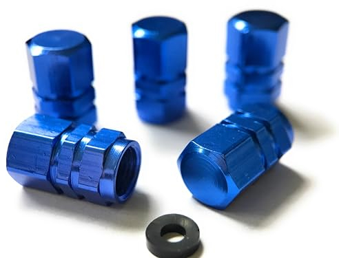 5X Ventilkappen mit Dichtung Universal Sechskant (Blau)