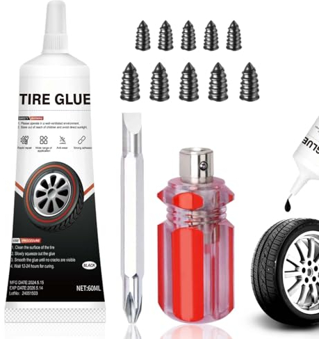 Reifenreparaturkleber, Instant Glue, Reifen Reparaturset Kfz, Fahrrad Reifendichtmittel für Auto/Motorrad/Fahrrad, Repariert Schnell Reifenrisse, Löcher-60ml