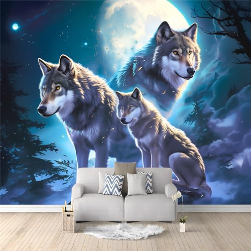 Art Photo Wallpaper Moon Forest Animal Wolf Non-Woven Living Room Bedroom Wall Decoration - Photo Mural- Gaming Room TV Background Wall Decor 250 x 175 cm