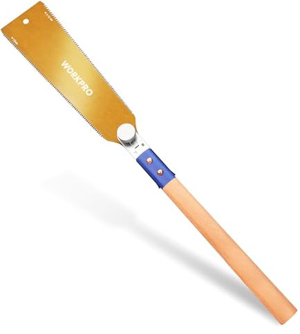 WORKPRO Sega Giapponese da 250 mm, con Lama Sk5 da 0,6 mm e Impugnatura in Legno, Sega Giapponese a Mano a Doppio Taglio 18TPI/7-10TPI, Sega Professionale Fine per Falegnami Fai da Te