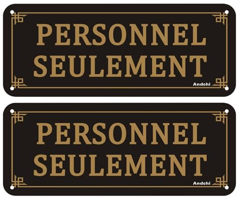 2 panneaux réservés au personnel, panneau en métal noir et or pour l'intérieur et l'extérieur, 20 x 10cm/ 8 x 4 pouces (Noir)