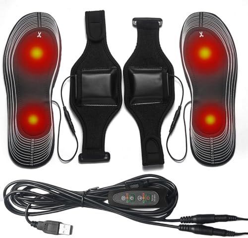 Sporgo Beheizbare Einlegesohlen: USB Wiederaufladbar Thermosohlen Beheizbare Sohlen mit Batteriekasten, Wärmesohlen Fußwärmer für Herren Und Damen, Größe: 35-44, Zuschneidbar Waschbar (A)