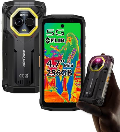 Ulefone Armor Mini 20T Pro 5G Rugged Smartphone 4.7 Thermal Imaging 256GB ROM 2TB Expand, Android 14, Corning Gorilla Glass, 33W 6200mAh Wireless, 50MP+32MP Waterproof, Flashlight & Warning Light