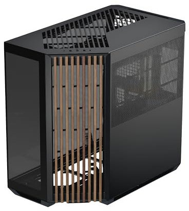 APNX V1 Gaming PC Gehäuse ATX Schwarz mit Holz - Mid Tower Gaming Case mit Tempered Glass - Grafikkarten bis 395 mm, Radiatoren bis 360mm - Black PC Case - max. 10 120mm Lüfter - Panorama Hartglas