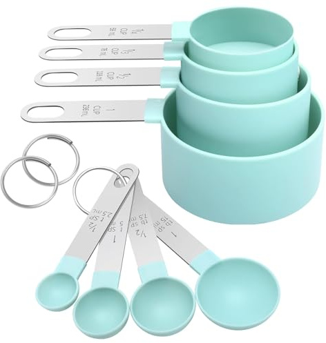 Measuring Cups and Spoons Set, 8-Piece Measuring Cups for Baking with Stainless Steel Handle, 4 Teaspoon and 4 Tablespoon Nesting Measure Cups for Dry and Liquid Ingredients(8-Green)