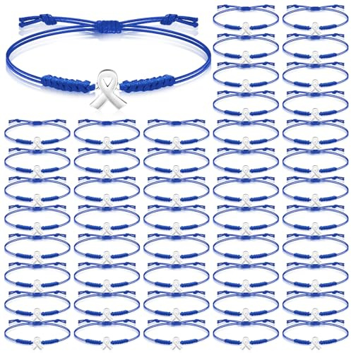 Sasylvia Colon Cancer Awareness Bracelets Adjustable Cord Blue Ribbon Braided Bracelets Inspirational Colon Cancer Gifts for Survivor Fighter Jewelry(100 Pcs)
