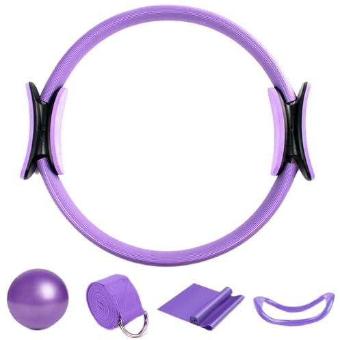 Pilates ring passar fitness ring bäckenbottentränare, pilates-ring med halkfria handtag, pilates ring och bollset, pilates ring yoga boll motståndsband, 5 stycken hem fitnesstillbehör
