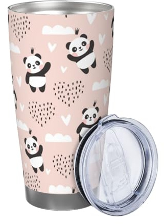 Xinvast Panda Coffee Tumbler Vacuum Insulated Stainless Steel Water Bottle Travel Mug for Girl Women Friends Gifts 20 Oz