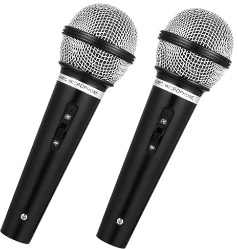 Dmopipp 2PCS Fake Microphone Prop, Plastic Pretend Play Microphone for Halloween Christmas Cosplay Music Birthday Party Favors or Costume Play (Black)