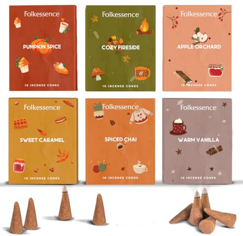 Folkulture Autumn Incense Cones Pumpkin Spice, Vanilla -Set of 6 (60 Cones) | Apple Orchard, Pumpkin Spice, Vanilla Scented Incense Cones for Relaxation, Home Fragrance, Fall Essentials, Aromatherapy