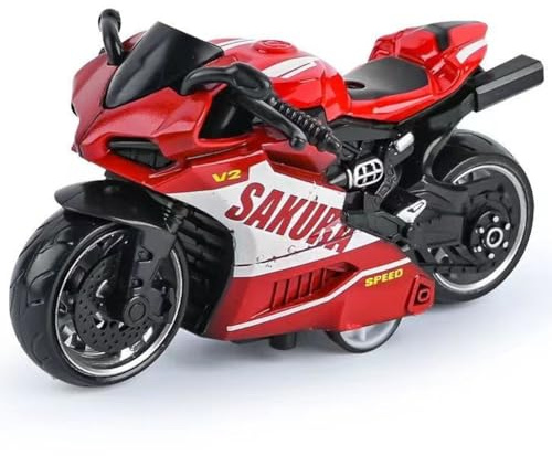 Motorcycle Model,Pull Back Motorcycle Plastic Street Machine Friction Power Mini Motorbike Model Kids Toy Gift Set for 3 Years+ (Red)