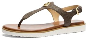 Michael Kors Women's Val Thong Sandal, Signature Coated Twill/Brown, 7